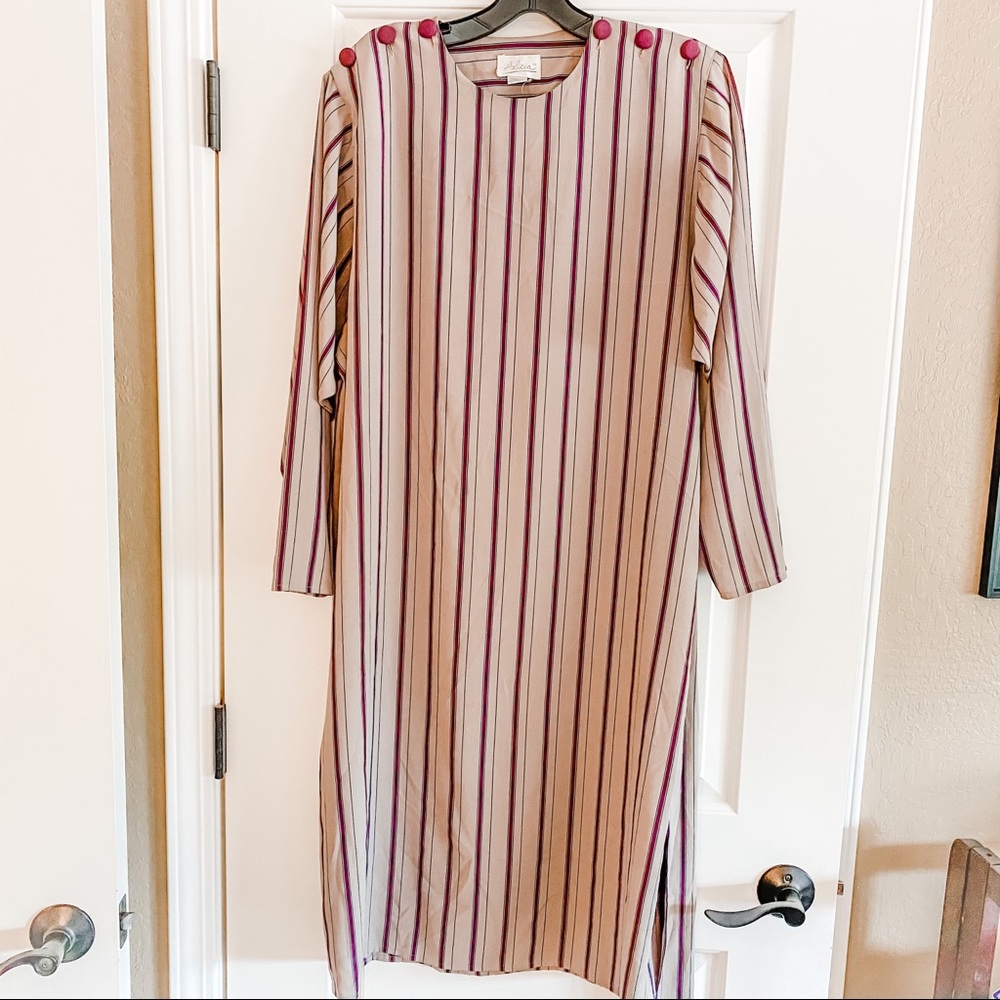 Vintage Grey & Burgundy Pinstripe Dress by Alicia
